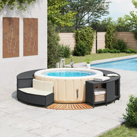 Bordo per Spa Nero in Polyrattan e Legno Massello di Acacia 365612