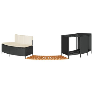 Bordo per Spa Nero in Polyrattan e Legno Massello di Acacia 365612