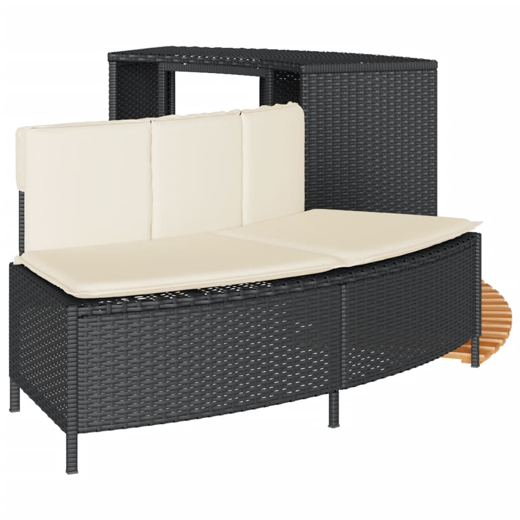 Bordo per Spa Nero in Polyrattan e Legno Massello di Acacia 365612