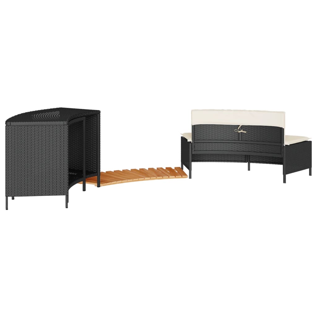 Bordo per Spa Nero in Polyrattan e Legno Massello di Acacia 365612