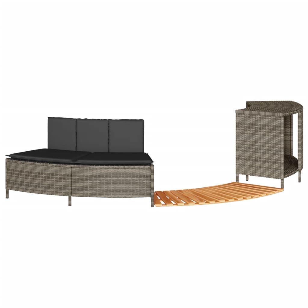Bordo per Spa Grigio in Polyrattan e Legno Massello di Acacia 365613