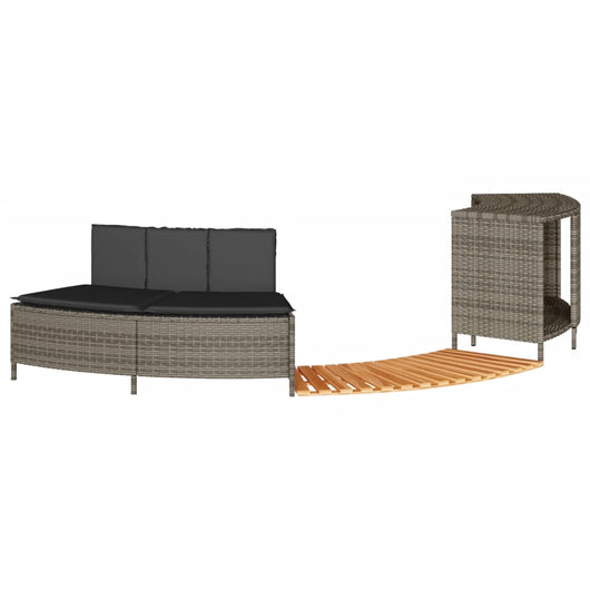 Bordo per Spa Grigio in Polyrattan e Legno Massello di Acacia 365613
