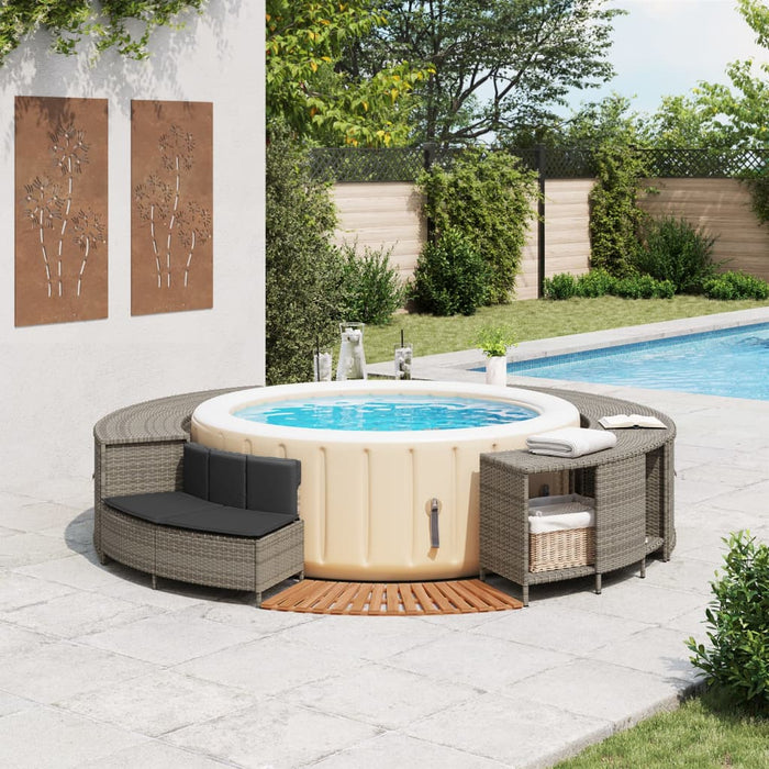 Bordo per Spa Grigio in Polyrattan e Legno Massello di Acacia 365613