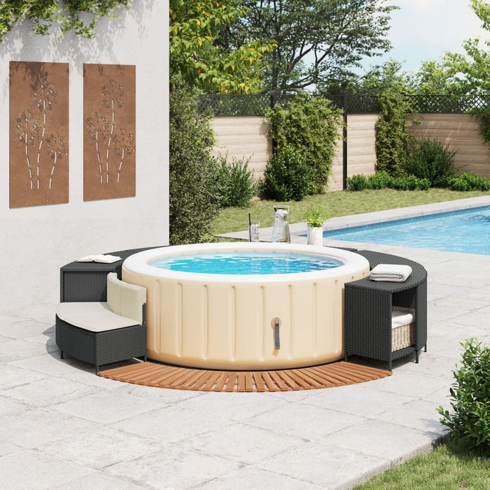 Bordo per Spa Nero in Polyrattan e Legno Massello di Acacia 365614