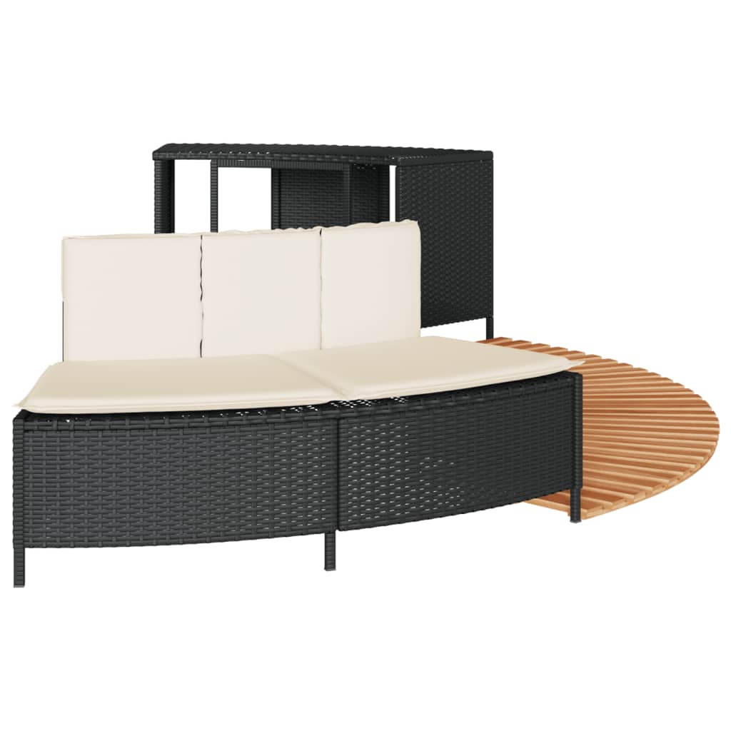 Bordo per Spa Nero in Polyrattan e Legno Massello di Acacia 365614
