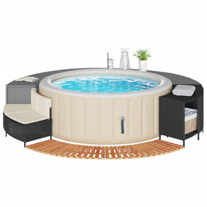 Bordo per Spa Nero in Polyrattan e Legno Massello di Acacia 365614