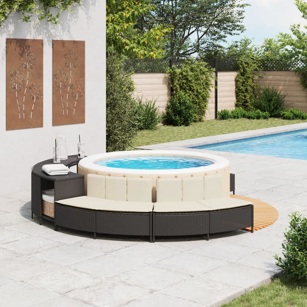 vidaXL Panche Vasca Idromassaggio con Cuscini 2pz in Polyrattan Nero