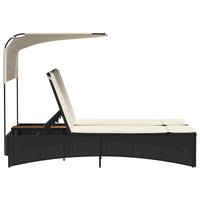 Lettino Prendisole Doppio Baldacchino e Cuscini Nero Polyrattan 365621