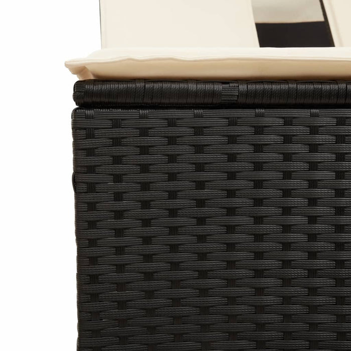 Lettino Prendisole Doppio Baldacchino e Cuscini Nero Polyrattan