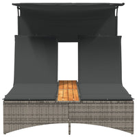 Lettino Doppio con Baldacchino e Cuscini Grigio in Polyrattan