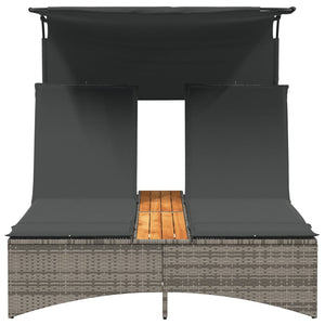 Lettino Doppio con Baldacchino e Cuscini Grigio in Polyrattan