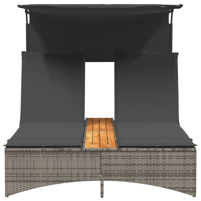 Lettino Doppio con Baldacchino e Cuscini Grigio in Polyrattan 365622