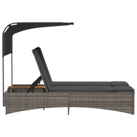 Lettino Doppio con Baldacchino e Cuscini Grigio in Polyrattan 365622