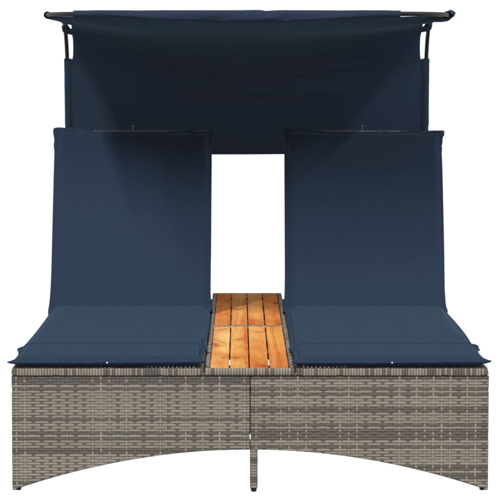 vidaXL Lettino prendisole doppio con baldacchino e cuscini grigio in polyrattan