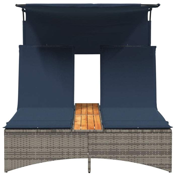 vidaXL Lettino prendisole doppio con baldacchino e cuscini grigio in polyrattan