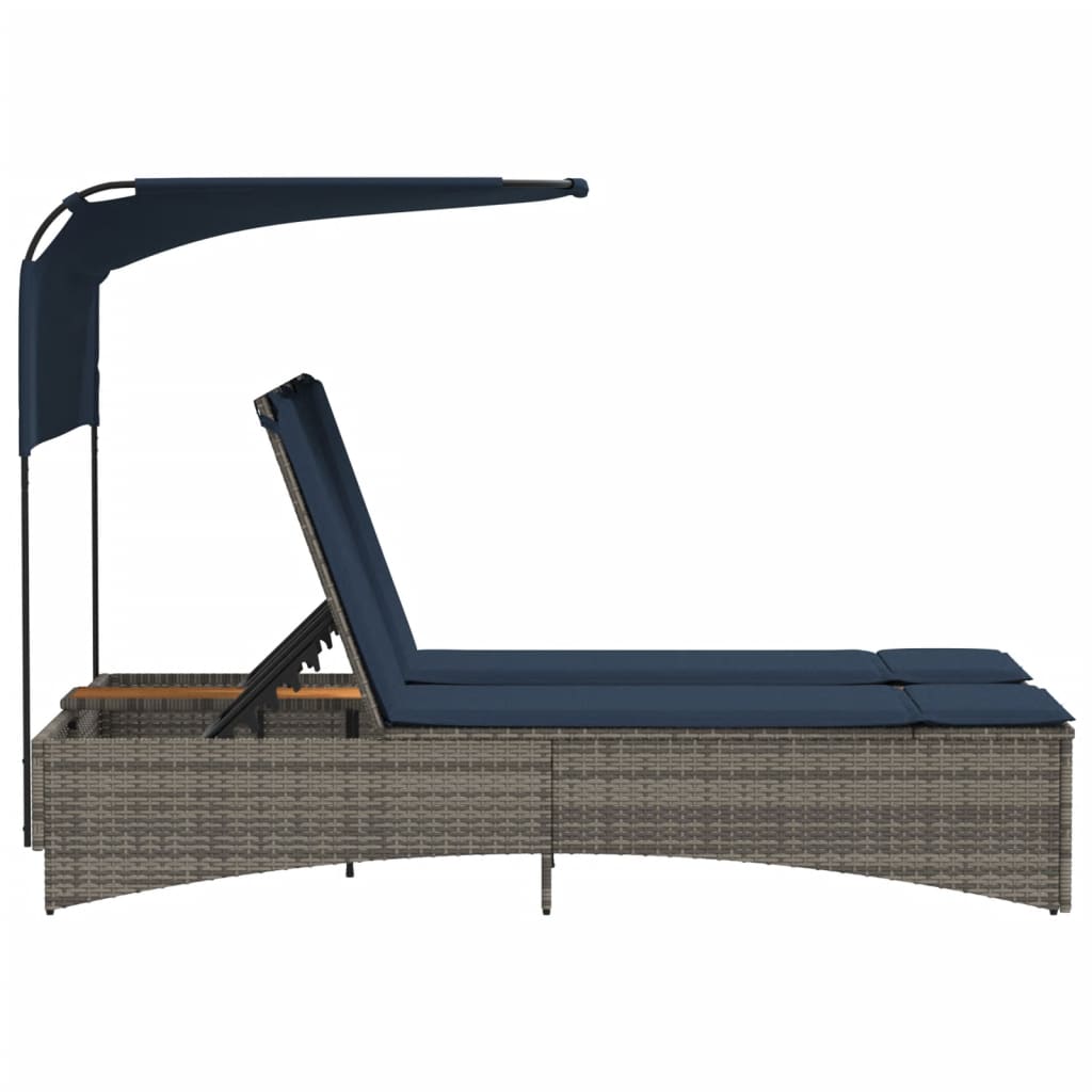vidaXL Lettino prendisole doppio con baldacchino e cuscini grigio in polyrattan