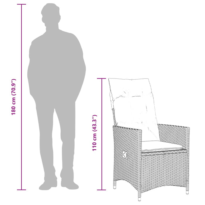 Sedia Reclinabile da Giardino con Cuscini Nera in Polyrattan 365638