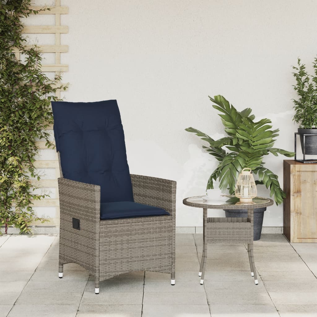 Sedia da giardino reclinabile con cuscini grigia in polyrattan