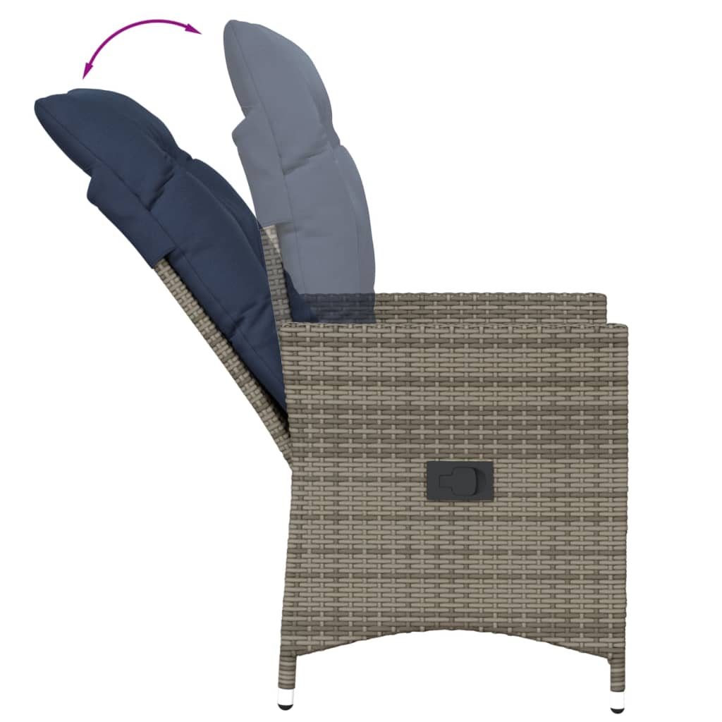 Sedie da giardino reclinabili 2 pz con cuscini grigie in polyrattan 365649