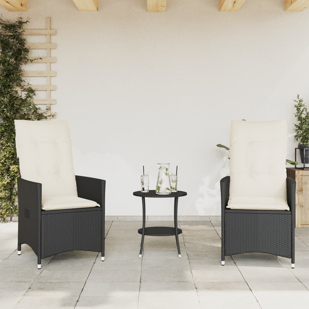 Set da Bistrò 3 pz con Cuscini Nero in Polyrattan 365652
