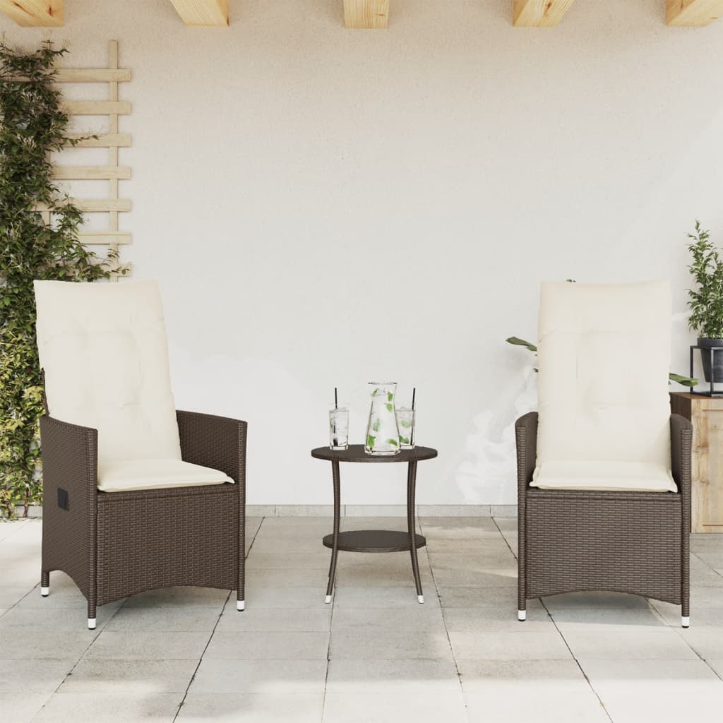 Set Bistrò 3 pz con Cuscini Marrone in Polyrattan 365653