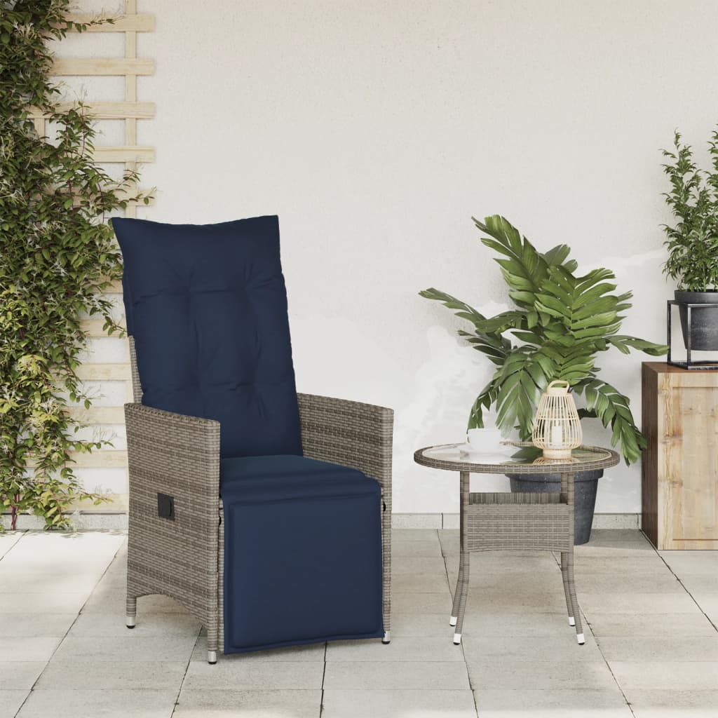 Sedia da giardino reclinabile con cuscini grigia in polyrattan 365663