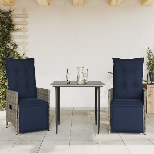 Sedie da giardino reclinabili 2 pz con cuscini grigie in polyrattan 365670