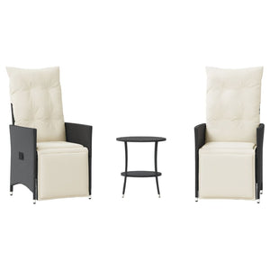 Set da Bistrò 3 pz con Cuscini Nero in Polyrattan 365673