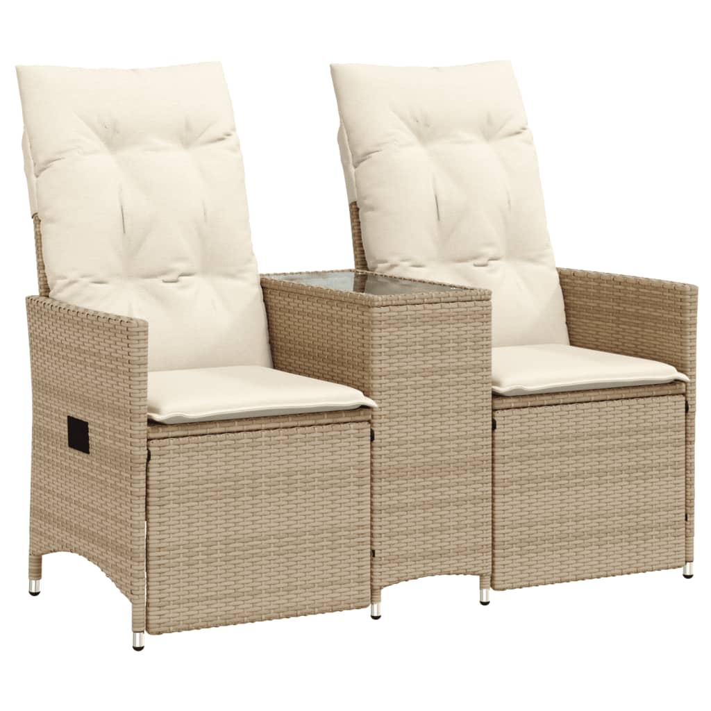 Divano Giardino Reclinabile 2 Posti Tavolino-Sofa da Giardino-Divanetto da esterno Beige Polyrattan 466931
