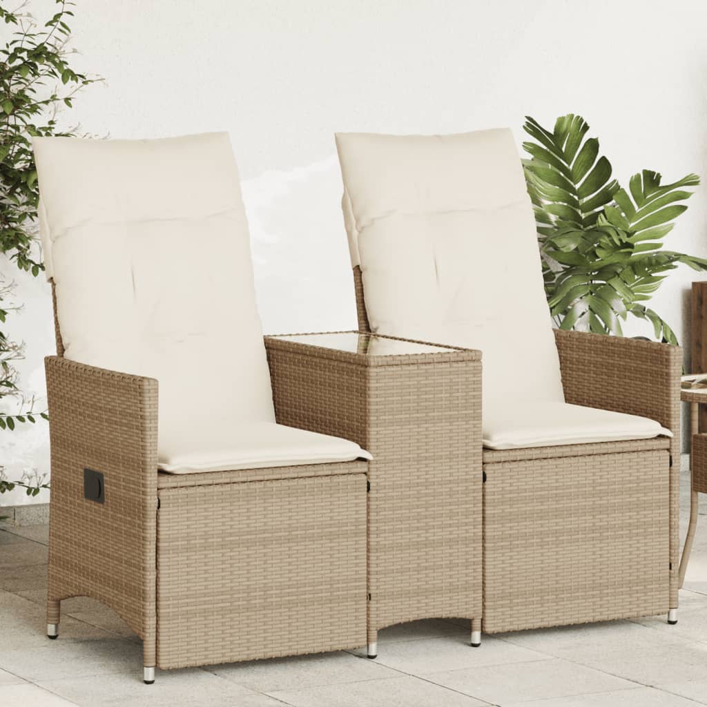 Divano Giardino Reclinabile 2 Posti Tavolino-Sofa da Giardino-Divanetto da esterno Beige Polyrattan 466931