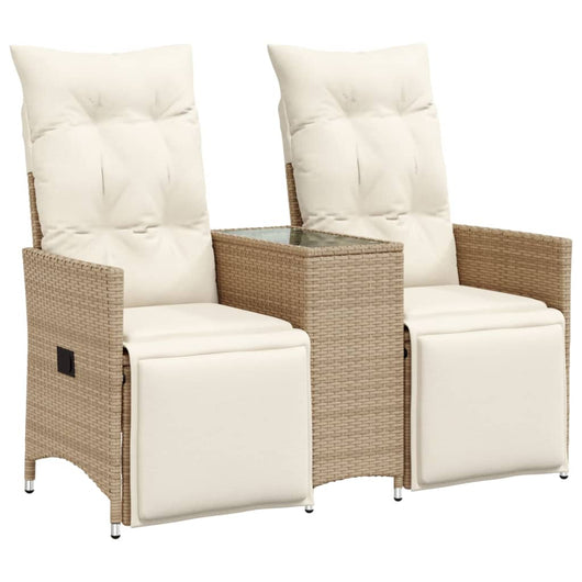 Divano Giardino Reclinabile 2 Posti Tavolino Beige Polyrattan 365718