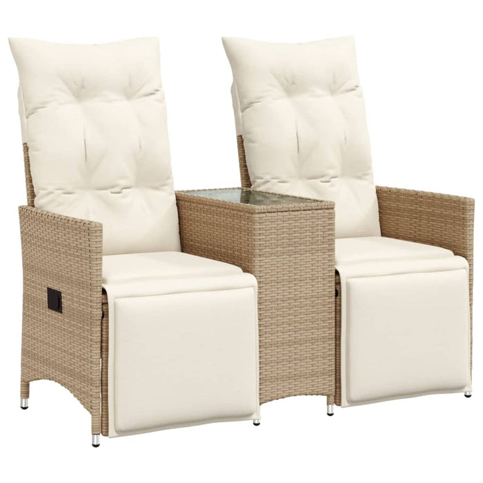 Divano Giardino Reclinabile 2 Posti Tavolino Beige Polyrattan 365718