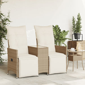 Divano Giardino Reclinabile 2 Posti Tavolino Beige Polyrattan 365718