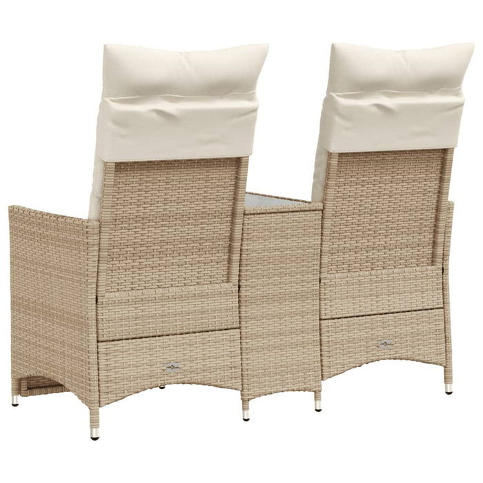 Divano Giardino Reclinabile 2 Posti Tavolino Beige Polyrattan 365718