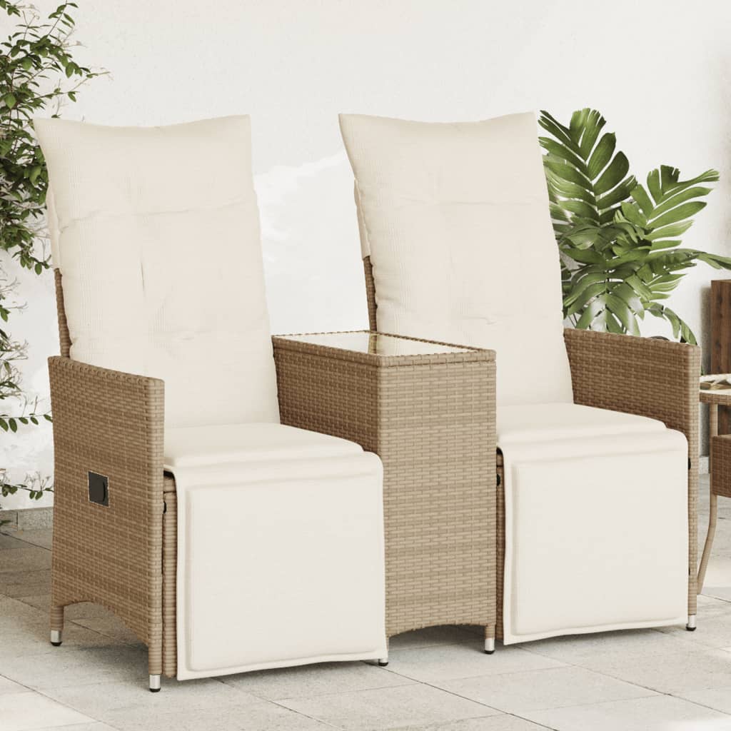 Divano Giardino Reclinabile 2 Posti Tavolino Beige Polyrattan 365718