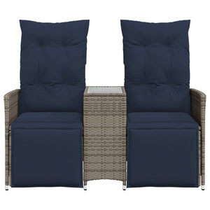 Divano da giardino reclinabile a 2 posti con tavolo grigio in polyrattan 365719