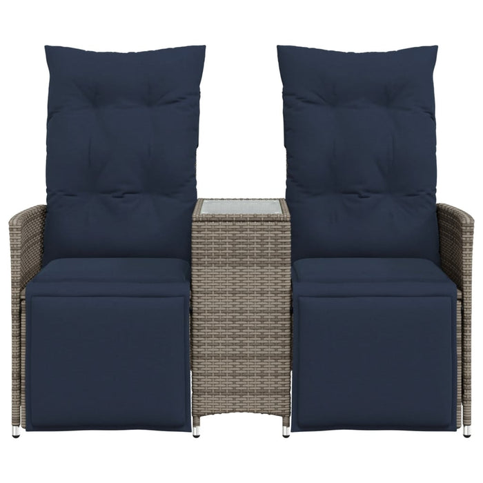 Divano da giardino reclinabile a 2 posti con tavolo grigio in polyrattan 365719