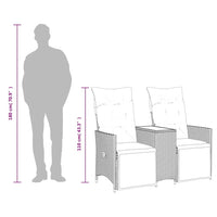 Divano da giardino reclinabile a 2 posti con tavolo grigio in polyrattan