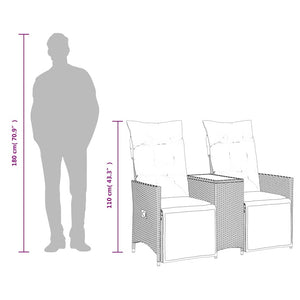 Divano da giardino reclinabile a 2 posti con tavolo grigio in polyrattan