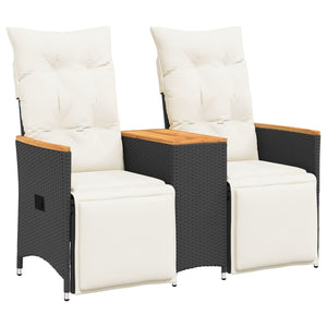 Divano Giardino Reclinabile 2Posti con Tavolino Nero Polyrattan 365722