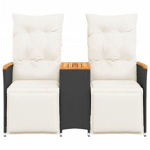 Divano Giardino Reclinabile 2Posti con Tavolino Nero Polyrattan