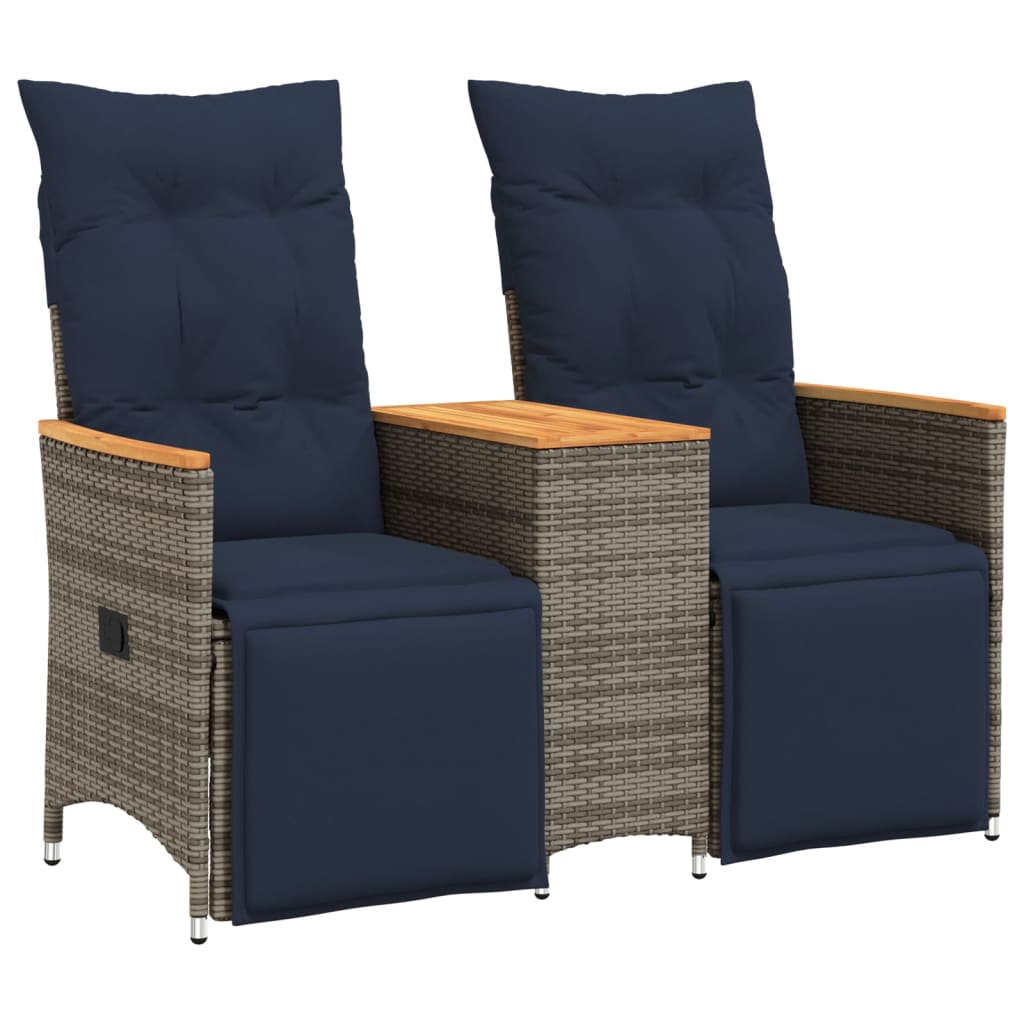 Divano da giardino reclinabile a 2 posti con tavolo grigio in polyrattan-Sofa da Giardino 115863