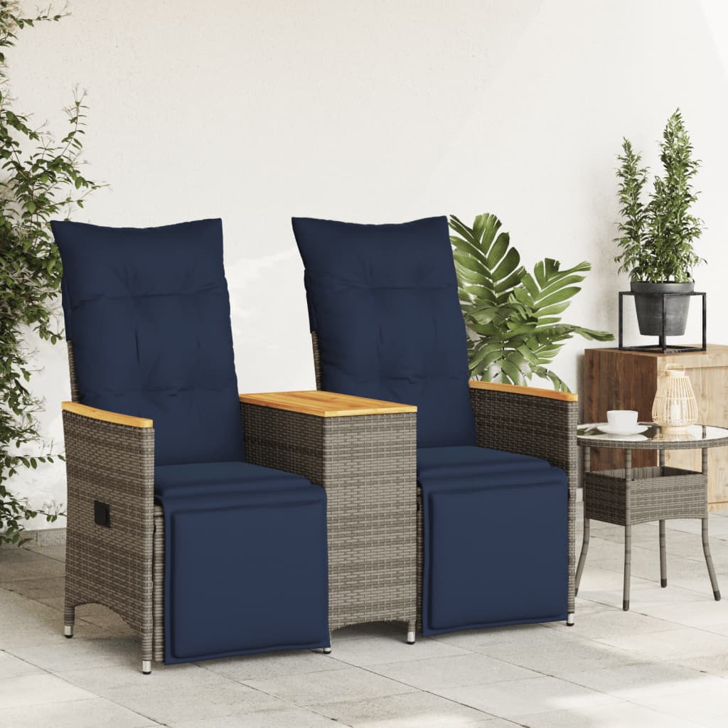 Divano da giardino reclinabile a 2 posti con tavolo grigio in polyrattan-Sofa da Giardino 115863