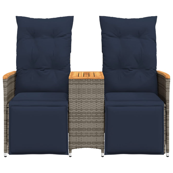 Divano da giardino reclinabile a 2 posti con tavolo grigio in polyrattan