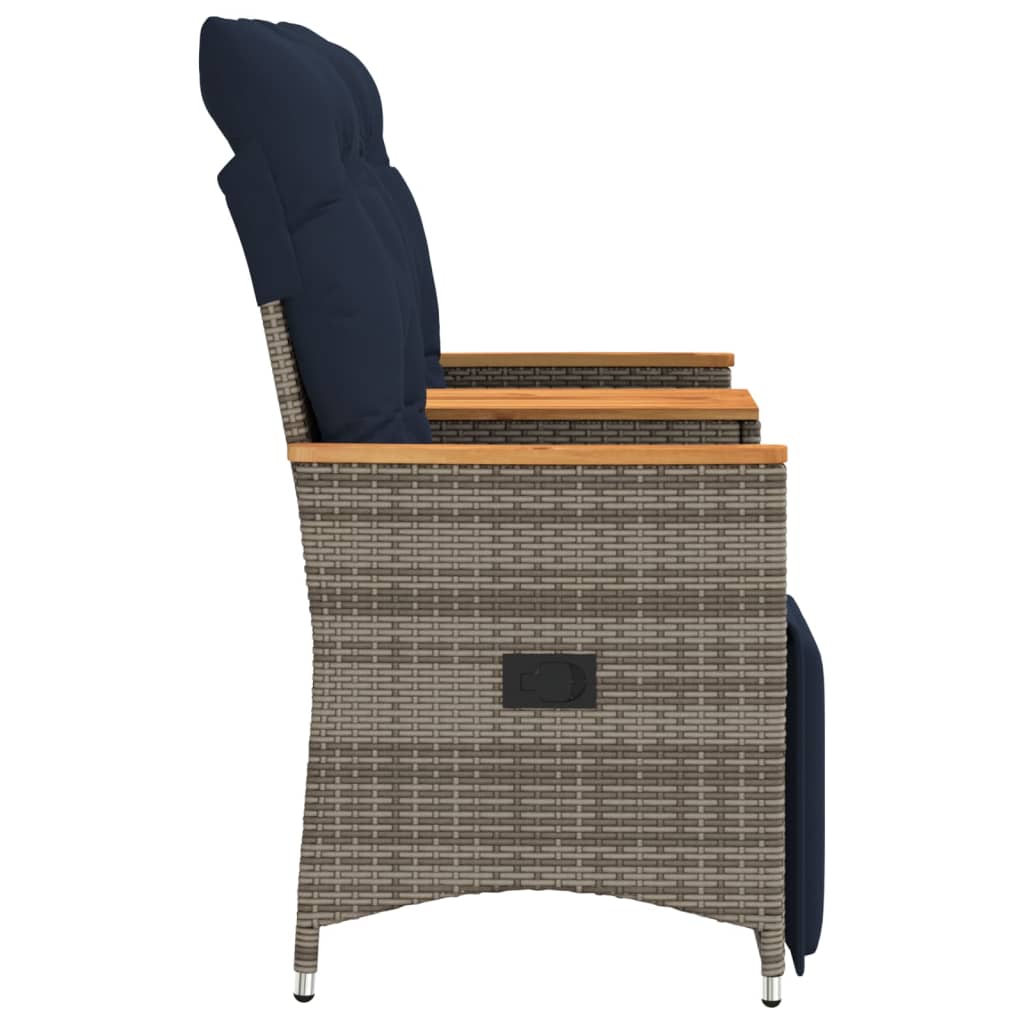 Divano da giardino reclinabile a 2 posti con tavolo grigio in polyrattan-Sofa da Giardino 115863