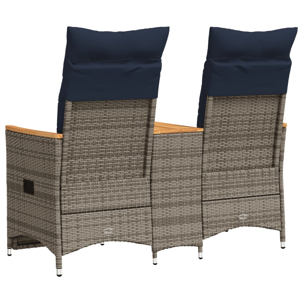 Divano da giardino reclinabile a 2 posti con tavolo grigio in polyrattan-Sofa da Giardino 115863