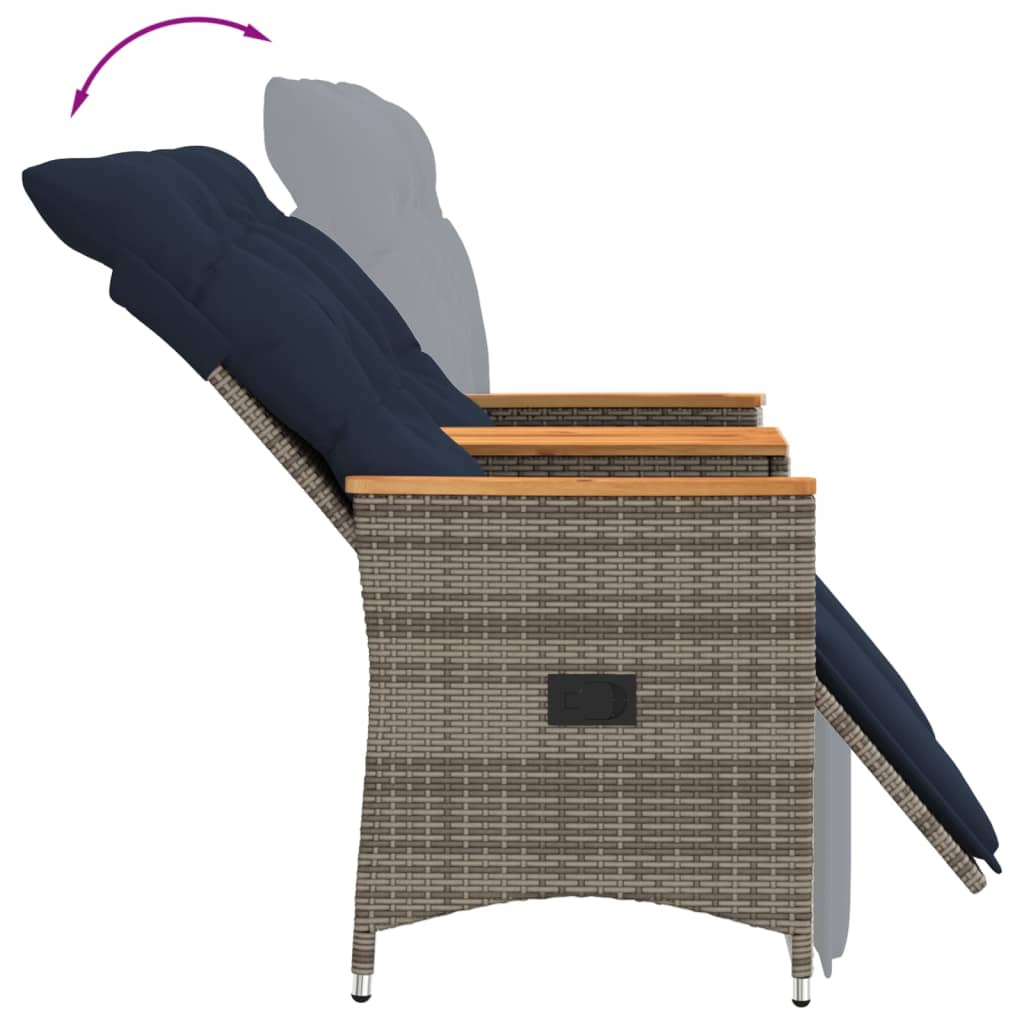 Divano da giardino reclinabile a 2 posti con tavolo grigio in polyrattan-Sofa da Giardino 115863
