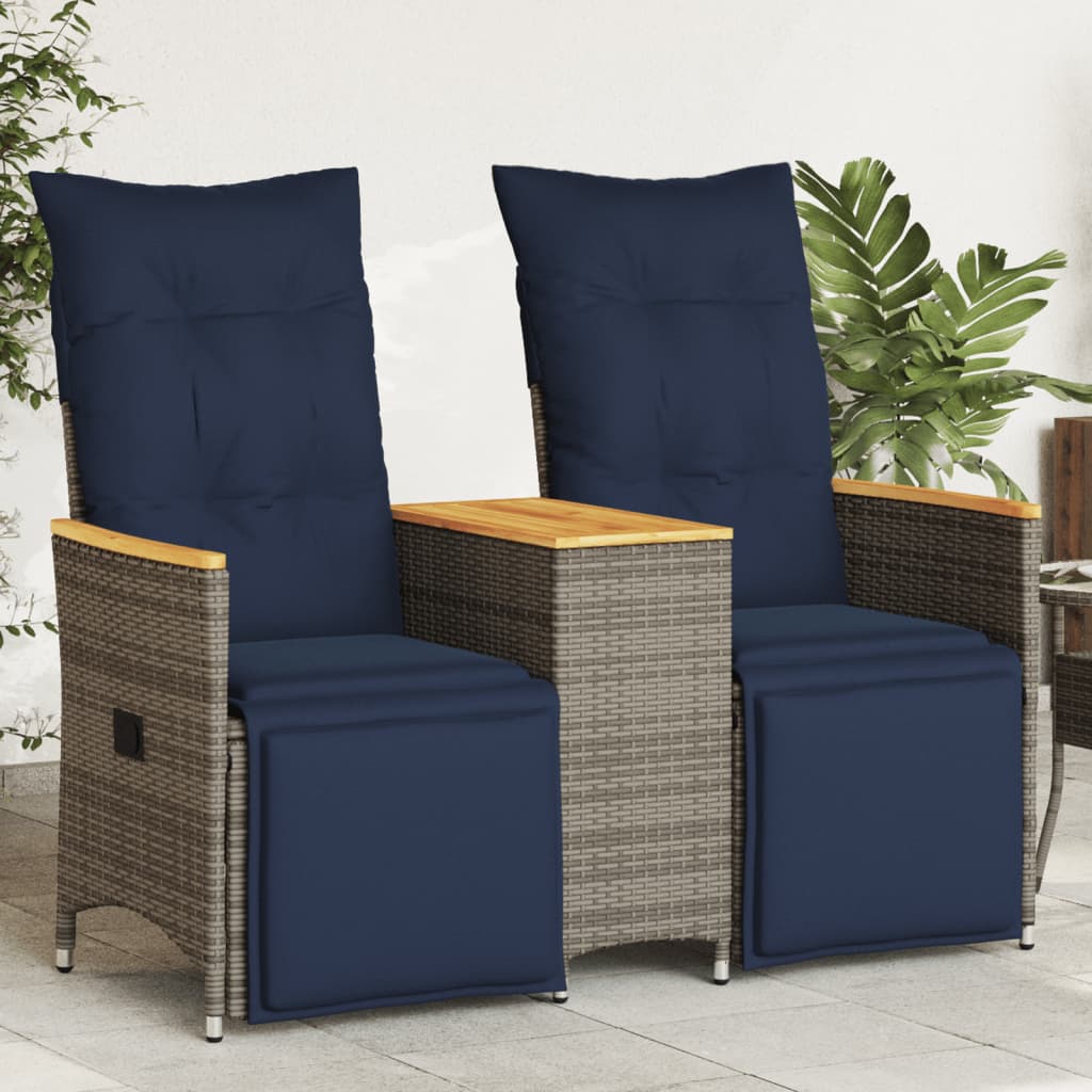 Divano da giardino reclinabile a 2 posti con tavolo grigio in polyrattan-Sofa da Giardino 115863