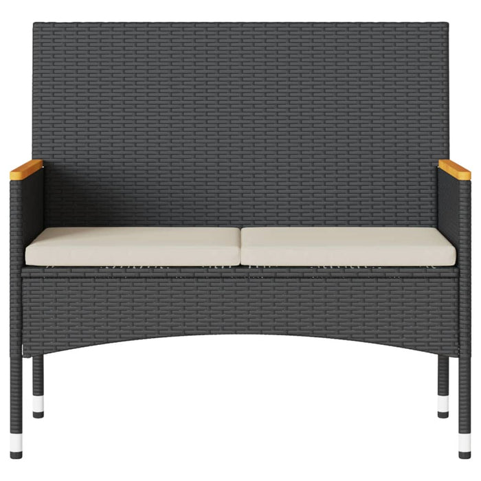 Panca da Giardino a 2 Posti Cuscini e Tavolo Nera in Polyrattan 365439
