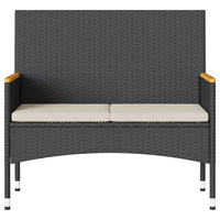 vidaXL Panca da Giardino a 2 Posti Cuscini e Tavolo Nera in Polyrattan